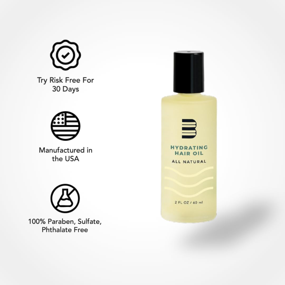 BLUMAAN Hydrating Hair Oil - Designed for Dry, Frizzy, Straight, or Curly Hair - 100% Natural Men's Hair Strengthening Oil - 60 ml / 2.0 oz