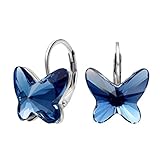 EleQueen 925 Sterling Silver Butterfly Love Hoop Huggie Stud Earrings Earrings Made with Swarovski Crystals
