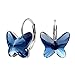 EleQueen 925 Sterling Silver Butterfly Love Hoop Huggie Stud Earrings Denim Blue Made with Swarovski Crystals