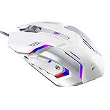 LINGYI Wired Gaming Mouse, 4 Adjustable DPI Levels, 6 Programmable Buttons and 4 Circular & Breathing LED Light, Light Up Computer PC USB Mouse Used for Games and Office [ White ]
