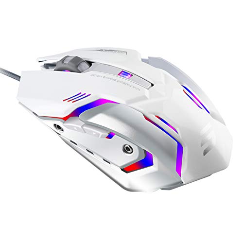 LINGYI Wired Gaming Mouse, 4 Adjustable DPI Levels, 6 Programmable Buttons and 4 Circular & Breathing LED Light, Light Up Computer PC USB Mouse Used for Games and Office [ White ]