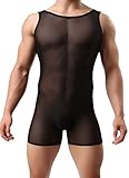 Winday Men's One Piece Stretch Mesh Lingerie Bodywear Suit Underwear Tights Leotard 1-pack Black1 XL/US L