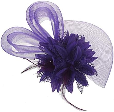 InSense Women Fascinators Hat Flower Mesh Feathers on a Headband with Clip Cute Rabbit Bunny Ear Hair Headband for Cocktail Party Wedding (Purple) Fascinators