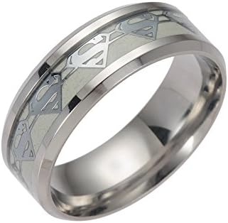 ERLUERMen's Stainless Steel Rings Luminous Glow in The Dark Superman Band Women Jewelry Ring