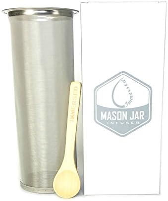 IMMERSED Mason Jar Infuser Cold Brew Iced Coffee And Tea Maker Stainless Steel Fine Mesh Filter For 64oz Wide Mouth Glass Jar At Home Brewer For Drink Concentrate- Free Spoon Included