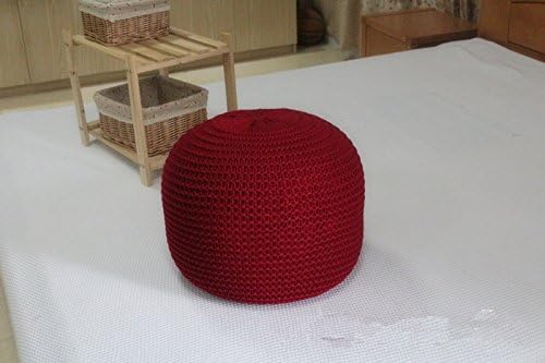 New Style Knitted Woolen Round Cushion POUF (Red)