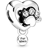 EZ Tuxedo Sparkling Paw Print & Heart Charms 925 Sterling Silver Fur Mom Pendant for Bracelets