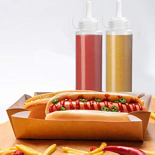 Condiment Squeeze Bottles, OAMCEG 12-Pack 8 oz Plastic Squeeze Squirt Bottles with Twist On Cap Lids and Discrete Measurements - for Ketchup, BBQ, Sauces, Syrup, Condiments, Dressings, Paint, and More