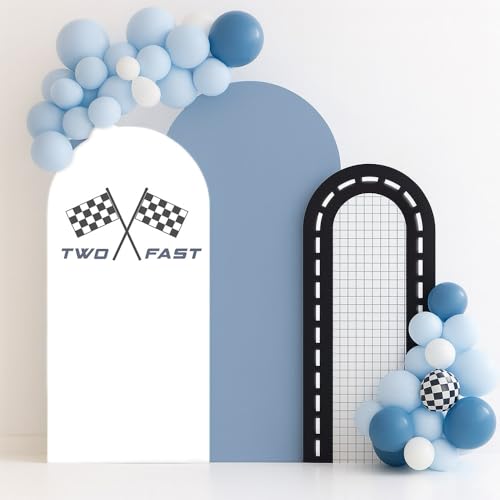Agogos Set of 3 Racing Car Theme Arch Backdrop Cover Spandex Stretchy Arch Cover for Track Boys Birthday Wedding Baby Shower Party Decoration (4ft,5ft,6ft,Two Fast) - Used condition - US$32.96