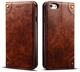 Wallet Case for iPhone 6/6s Leather,Khaki Retro Texture Folio Card Holder Cover Kickstand Protective Durable Men Boy Gift Shell