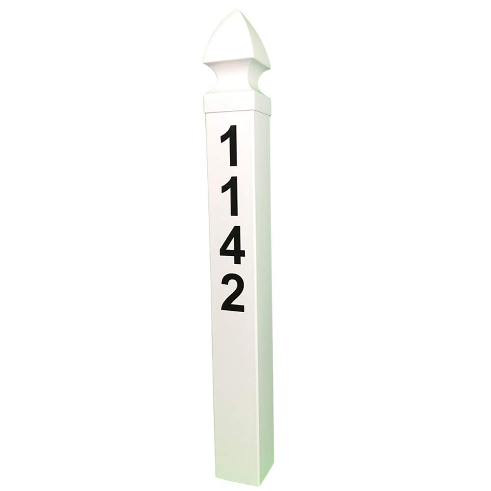 Addresses of Distinction White Essex Address Post Kit – 32” Tall Address Marker - Customized Black House Numbers –All Hardware & Stake Included – Help Emergency Vehicles Find Your Home