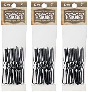 Amish Valley Products Hairpins 36 Count Crinkled Heavy Duty Stainless Steel Handmade Hair Pin Use in place of Hair Clips Barrettes Bobby Pins Snag-less (2 Inch, Stainless Steel)