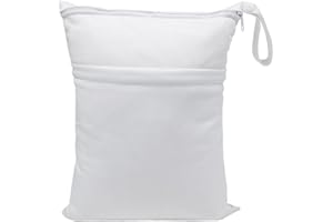 babeine Wet Dry Bag for Baby Cloth Diapers, Waterproof Reusable with Two Zippered Pockets Travel Beach Pool Daycare Soiled Baby Items Yoga Gym Bag for Swimsuits or Wet Clothes(White)