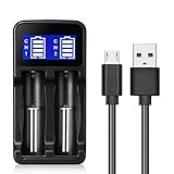 Deruicent Flat TOP 18650 Lithium Rechargeable Batteries 2600mAh 3.7V (2 Pack) and Battery Charger for Li-ion 18650 14500 18490 18350 17670 17500 16340,Ni-MH/Ni-Cd: A,AA,AAA,AAAA