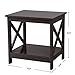SONGMICS X-Design Sofa End, Wooden Side Table with 2 Display Shelves, Espresso, , 18.9”L x 15.8”W x 18.9”H,