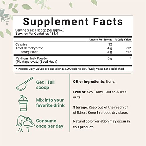 Psyllium Husk Powder, 2 Pound (32 Ounce), Soluble Fiber, Psyllium Husk Daily Fiber for Baking