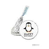 Andaz Press Chocolate Drop Labels Stickers, Birthday, Penguin, 216-Pack, for Arctic Antarctica Winter Hershey's Kisses Party Favors, Gifts, Decorations