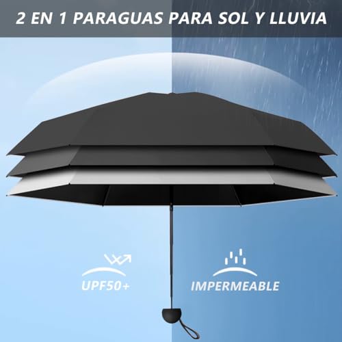 MXHIGO Mini Paraguas de Bolsillo para Lluvia y Sol, Sombrilla Plegable con Protección UV, con 6 Varillas, Ligero y Portátil, Mini Paraguas Plegable con Estuche, Ideal para el Uso Diario y los Viajes