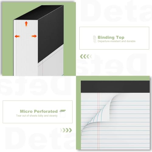 Roneky Note Pads A4 Legal Pad, 6 Pack White Notepads A4 Writing Pads, Double-Side Printed Lined Paper College Ruled White Legal Note Pad 30 Sheets Per Writing Paper Line Pads for School, Home, Office