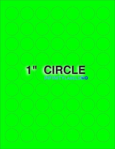 Bulk 100 Sheets, 1in. Circle Laser Sheets. Fluorescent Green. Supplied 63 Labels Per Sheet.