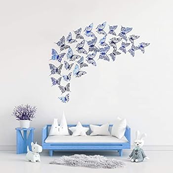 Pinkblume Navy Blue Butterfly Wall Stickers 3d Royal Blue Butterflies Decorations Diy Removable Metallic Glitter Paper Wall Art Decal For Home Living Room Kids Bedroom Showcase Nursery Decor 48pcs Buy Online At