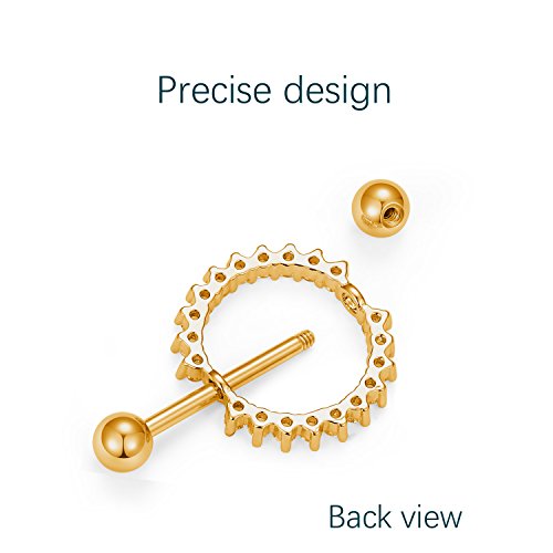 vcmart Pair of Nipple Rings Circle of Life Nipplerings White Gems Shields Body Piercing Jewelry 15G Gold