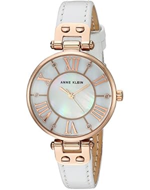 Women's AK/2718RGWT Glitter Accented Rose Gold-Tone and White Leather Strap Watch