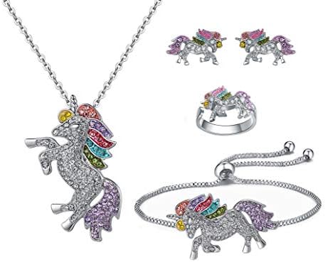 SHWIN Unicorn Necklace – 2 or 4 Pack Rainbow Unicorn Necklace Bracelet Set for Girls Jewelry Unicorn Gifts Set