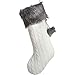 Gireshome Ivory Cable Knitted Body, Faux Fur Cuff with Faux Fur Fluffy Pompom Ball Christmas Stocking, Xmas Tree Decoration Festival Party Ornament - 10