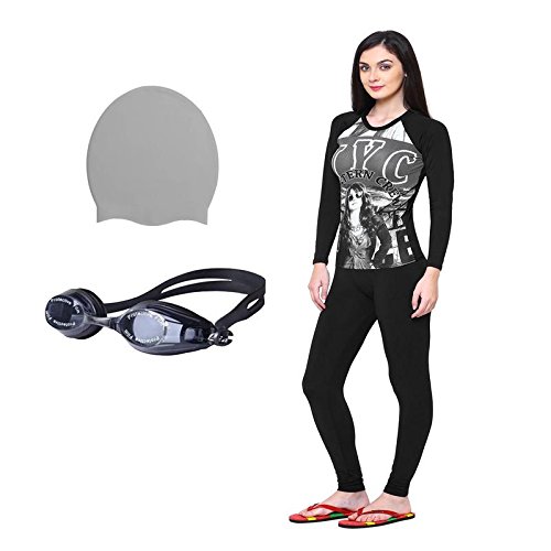 rzlecort best comfortable solid & styliest swimsuit with googles & swimming cap (pack of 3)