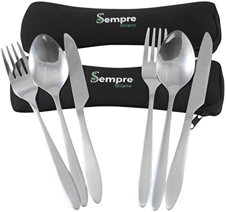 3 Piece Stainless Steel Utensils to Go Set (Knife Fork Spoon) Travel Camping Cutlery with Neoprene Case, Portable Reusable Lunch Box Flatware (2 Pack) by Sempre