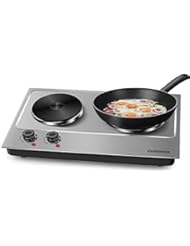 Cusimax 1800W Double Hot Plate, Stainless Steel Countertop Burner Portable Electric Double Burners Electric Cast Iron Hot Plates Cooktop, CMHP-C180