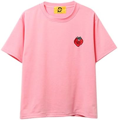 Summer Women Harajuku Pink Fruit Embroidery Cute Strawberry Casual T Shirt