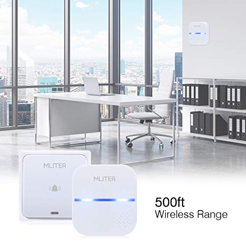 【Sin Batería】Timbre Inalámbrico MLITER, Timbre de Puerta Impermeable IP55, 2 Receptor 1 Transmisor, 500 Pie de Alcance, 58 Melodías y...