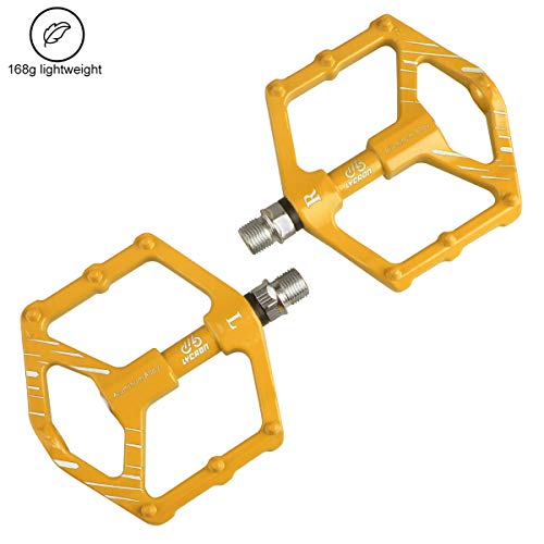 LYCAON Bicycle Pedals Aluminum Alloy Casting Body 2DU Bearing Lightweight Road Mountain Bike Pedals for MTB BMX (Yellow)