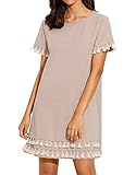 ROMWE Women's Tunic Short Sleeve Summer Loose Casual Tassel Cotton Dress Apricot M