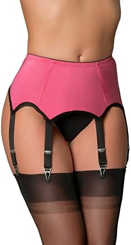 NDL59 Women's Pink and Black Lace Garter Belt 6 Strap