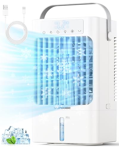 Climatiseur Mobile Portable,Refroidisseur D'air Silencieux 900 ml,4 en 1 Mini Climatisation USB Ventilateur,3 Vitesses de Ventilateur,2 Modes D'humidification Pour Personal,Maison,Bureau (Blanc)
