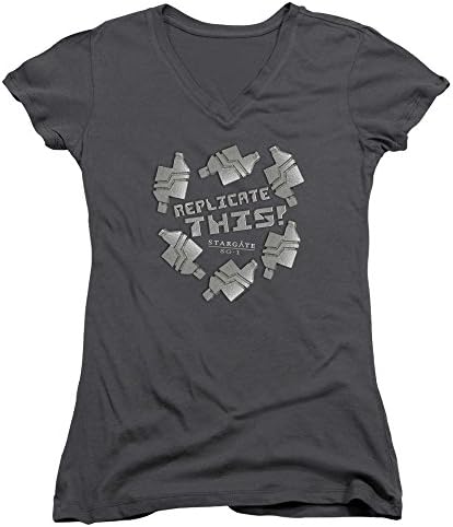 Stargate SG1 Replicate This Juniors V-Neck Shirt Charcoal MD