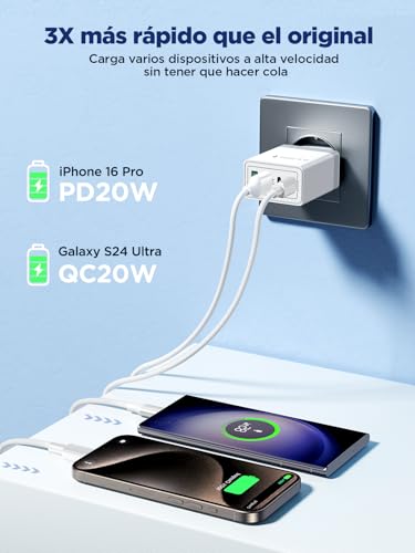 Aioneus USB C Charger 40W, iPhone Charger Fast Charging with Multiple USBC Plug and USB C Cable 2M 60W Adapter Type C Carregador for iPhone 17 16 15 14 13 12 11 Pro MAX Plus, iPad, Samsung