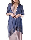 MissShorthair Womens Wedding Evening Wrap Shawl Glitter Metallic Prom Party Scarf with Fringe(Dark Blue)