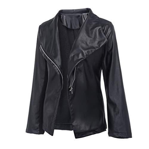 UONQD Fashion Women Turn-Down Coat Solid Tops Leather Loose Long Sleeve Coat(X-Large,Black) - Thumbnail 6