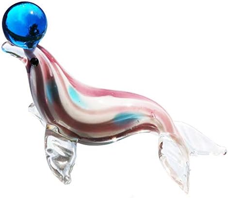 Waltz&F Sea Lion top Ball Figurine Mini Animal Collectible Statue Art Glass Miniature Animals Collection, Dollhouse Miniatures,Size Approx 3.6"