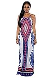 Moxeay Women Sexy Bohemian Floral Print Spaghetti Strap Backless Long Maxi Dress (Medium, White)