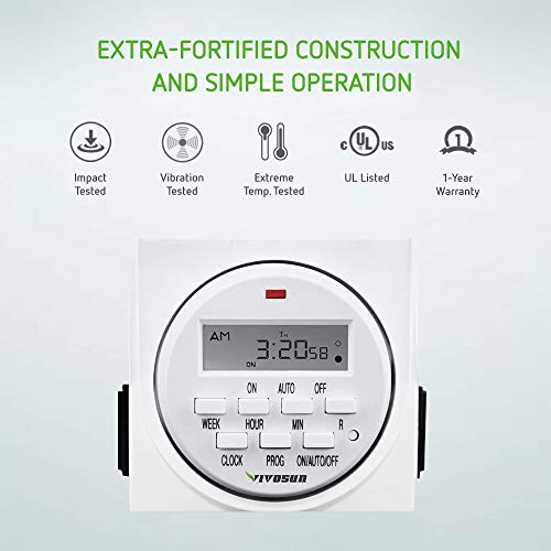 VIVOSUN 7 Day Programmable Digital Timer, UL Listed Heavy Duty Plugin