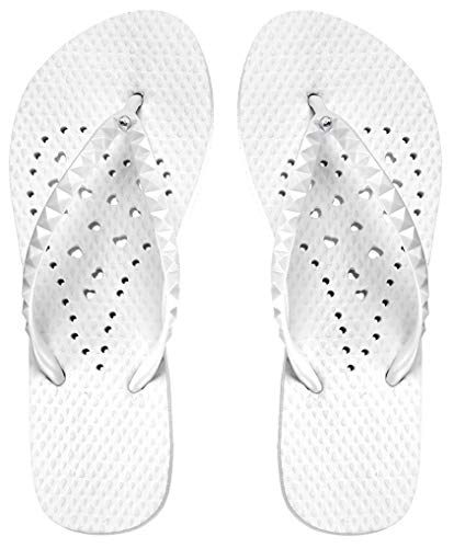 Showaflops Womens' Antimicrobial Shower & Water Sandals for Pool, Beach, Dorm and Gym - White Long Heart 7/8