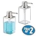 mDesign Rectangle Plastic Refillable Liquid Soap Dispenser Pump Bottle for Bathroom Vanity, Countertop, Sink - Hold Hand Soap/Sanitizer, Essential Oils, Lumiere Collection, 2 Pack, Cear/Brushed Chrome
