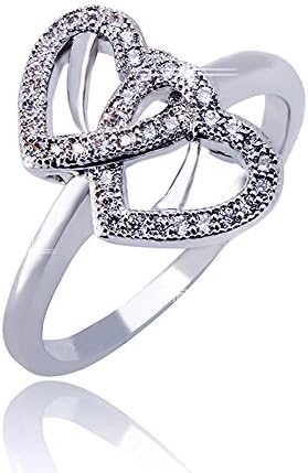 Delicin Jewelry Rhodium Plated Cubic Zirconia Double Heart Knot Promise Ring