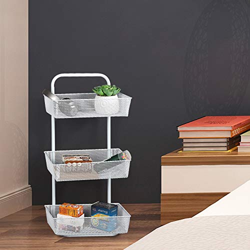 Over the Door Basket Organizer 3 Tier Hanging Storage Basket Organizer Rack with 2 Hooks and 3 Basket for Kitchen Bathroom Pantry, White