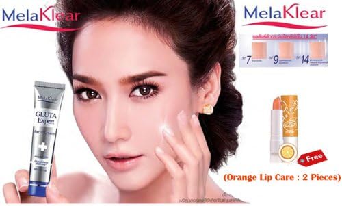 Melaklear Gluta 9000 Mg. SPF15 Expert Whitening Facial Day Cream 15 G. (Free Orange Lip Care : 2 Piece) Pack of 2